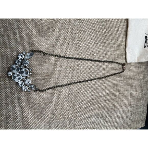 J. Crew Statement Necklace Chain Brass Cubic Zirconia Clustered Gem - Picture 3 of 7